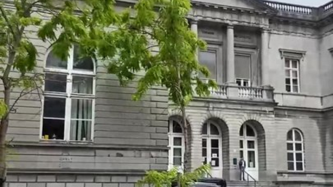 Les arbres arrachés par les vents forts devant le palais de justice de Mons