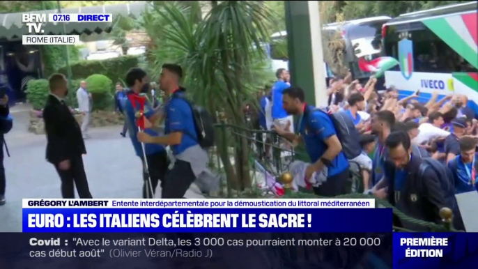 Les joueurs italiens, fraîchement sacrés champions d'Europe, sont arrivés à Rome