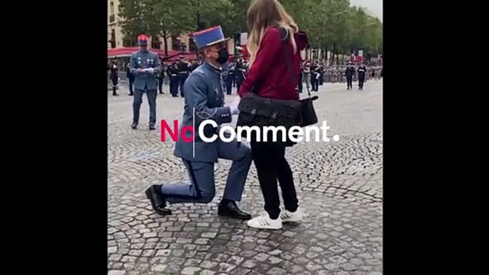 Soldier proposes to girlfriend at Bastille event