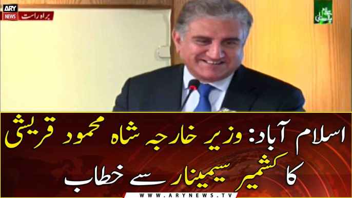 ISLAMABAD: Foreign Minister Shah Mehmood Qureshi addresses a Kashmir seminar