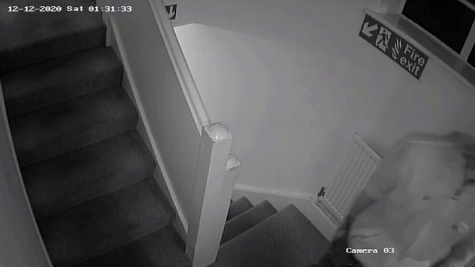 This chilling CCTV shows a killer entering the flat where he repeatedly stabbed his victim to death in front of his friends in row over stolen vodka bottle