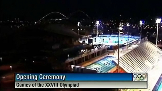 The Olympic Rings in flames during the Opening Ceremony of the 2024 Summer Olympics