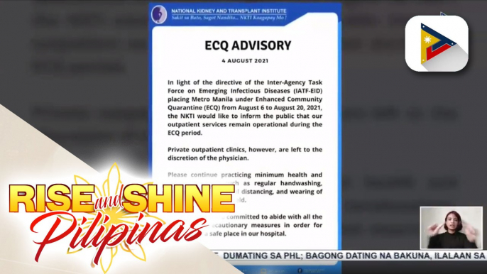 NKTI at St. Luke's, nagdeklara na ng full capacity dahil sa pagtaas ng bilang ng COVID-19 patients; PGH, susubukang magdagdag ng kapasidad bilang paghahanda sa posibleng pagdami ng Delta variant cases