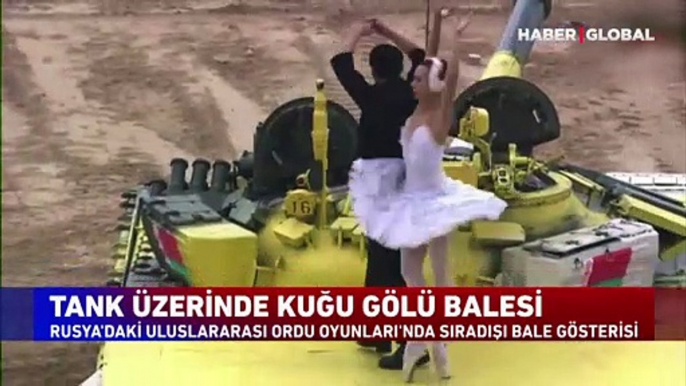 Sıra dışı bale gösterisi! Tank üzerinde kuğu gölü balesi