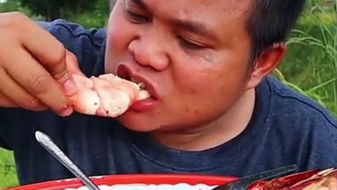 I can not stand how delicious it would be. This man is eating Lobsters