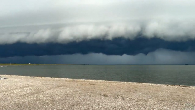 Ominous storm clouds loom over Texas coast