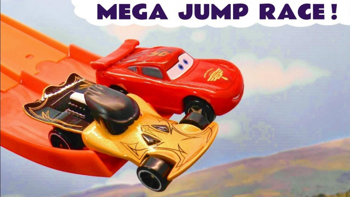 Pixar Cars 3 Lightning McQueen in Funny Funlings Race Competition Mega Jump Race versus Hot Wheels Cars in this Toy Cars Race Full Episode English Video for Kids from Kid Friendly Family Channel Toy Trains 4U