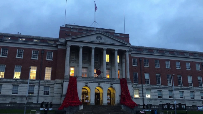 Poppy cascades unveiled at Chesterfield Town Hall