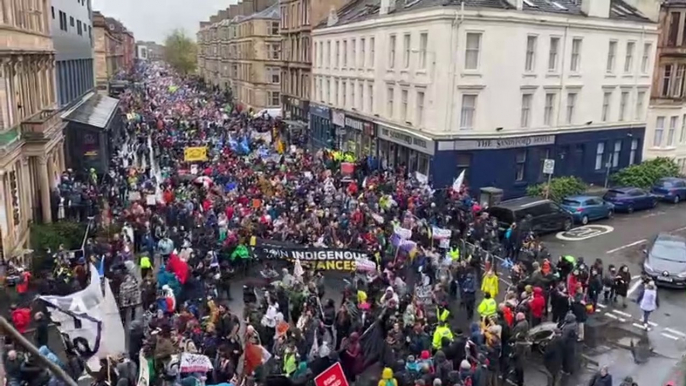 Cop26 Climate change protesters on move through Glasgow today Saturday