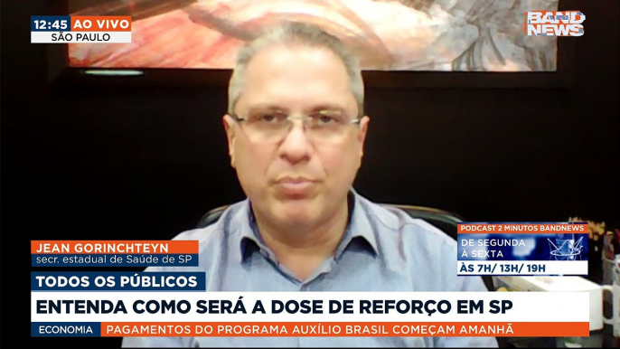 O Ministério da Saúde anunciou hoje a aplicação da dose de reforço para toda a população adulta. A aplicação será escalonada. Conversamos com secretário estadual de Saúde de SP, Jean Gorinchteyn.Saiba mais em youtube.com.br/bandjornalismo