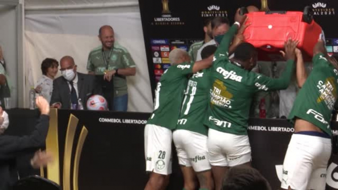 Watch out! Palmeiras coach Ferreira soaked after Copa Libertadores triumph