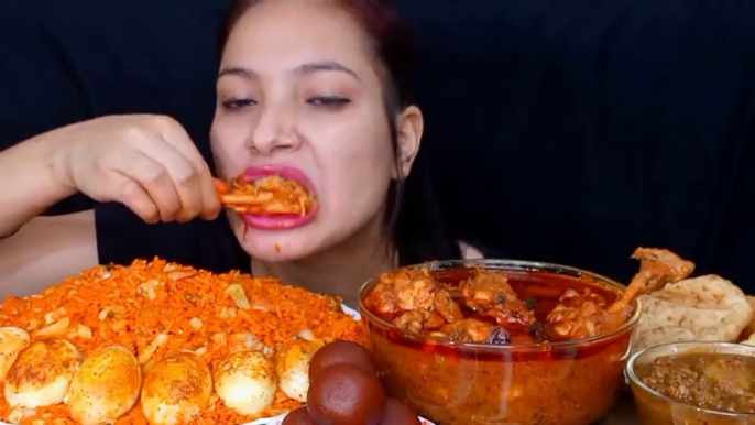 Asmr Eating  Extra  Spicy 1Kg Chicken Curry, Schezwan Fried Rice, Fried Egg, Chole Bhature |  Asmr Mukbang | Foodie JD