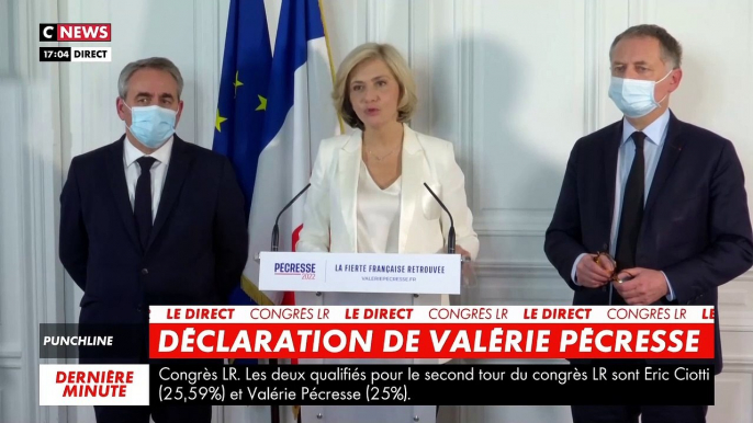 Congrès Les Républicains - Valérie Pécresse, qualifiée au second tour, s’exprime: " Je suis la seule à pouvoir battre Emmanuel Macron" - VIDEO