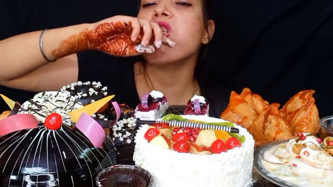 Asmr Eating Dahi Golgappe, Samosa, Chocolate Cake, Fruit Cake, Donuts, Pastry, Cream Roll, lava Cake  Foodie JD