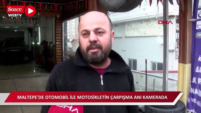 Maltepe'de otomobil ile motosikletin çarpışma anı kamerada