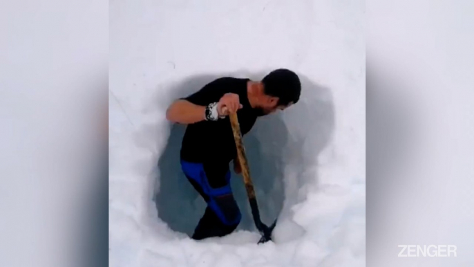 Traditional Cheese Makers Ski Two Hours In Snow To Dig Their Way Into Cellar.mp4