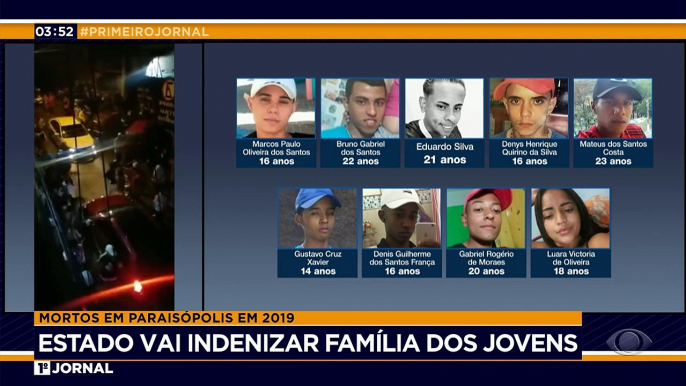 O Estado de São Paulo vai indenizar as famílias dos nove jovens que foram mortos durante uma ação policial em Paraisópolis em 2019. As vítimas, que tinham entre 14 e 23 anos, foram pisoteadas na saía de um baile funk na comunidade.