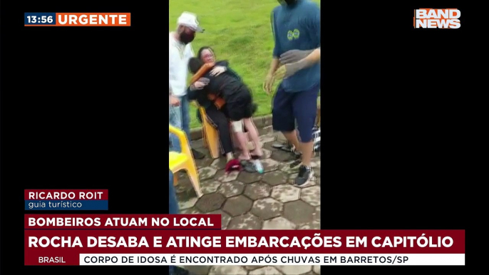 Por telefone, Ricardo Roit, Guia turistico deu detalhes do local onde aconteceu o desabamento de um bloco rochoso em lanchas em Minas Gerais. #BandJornalismo