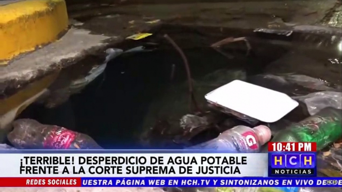 Denuncian que miles de litros de agua potable se estás desperdiciando frente a la CSJ