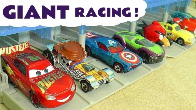 Giant Racing with Pixar Cars 3 Lightning McQueen versus Hot Wheels Cars in these Funny Funlings Race Competition Toy Cars Racing Toy Trains 4U Videos for Kids