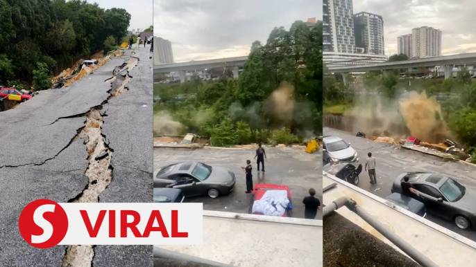 Landslip in Seri Kembangan sends parked cars tumbling