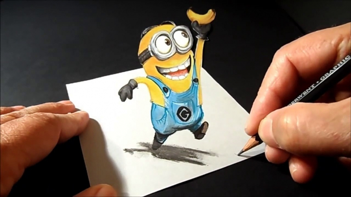 How to draw 3D Minion - Drawing 3D Minion and Banana - Trick Art