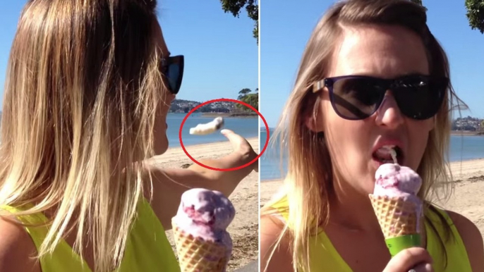 Cette femme s'apprêtait à manger sa glace. Mais rien ne s'est passé comme prévu