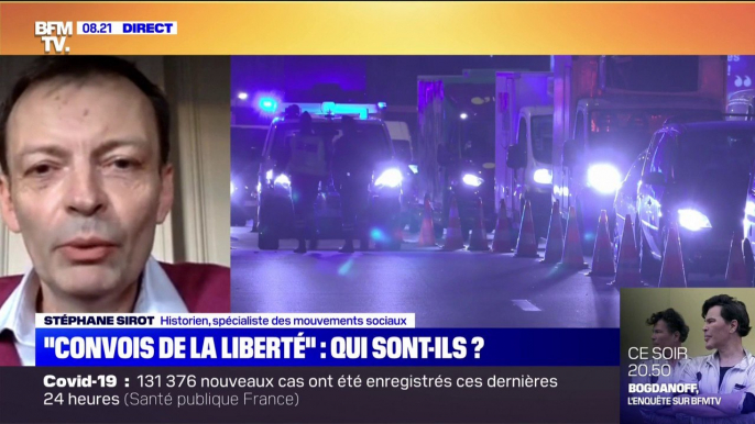 "Convois de la liberté": un mouvement avec "beaucoup d'éléments communs avec les Gilets jaunes" pour Stéphane Sirot, spécialiste des mouvements sociaux