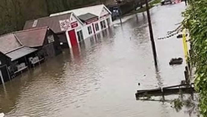 Bakewell Road at Matlock flooded after Storm Franklin