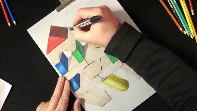 How to Draw Wooden Building Toy - Drawing 3D Trick Art - By Vamos