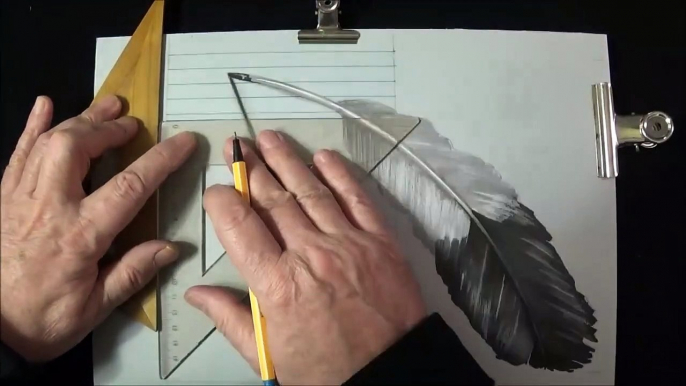 3D Drawing Feather - Trick Art Illusion on Lined Paper Drawing Art HowToDraw