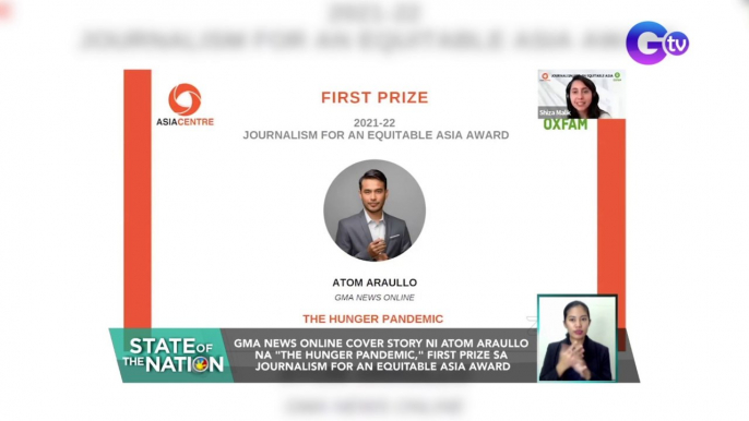 GMA News Online cover story ni Atom Araullo na "The Hunger Pandemic," first prize... | SONA
