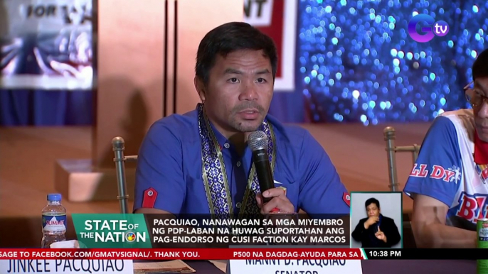 Pacquiao, nanawagan sa mga miyembro ng PDP-LABAN na huwag suportahan ang pag-endorso ng Cusi Faction kay Marcos | SONA