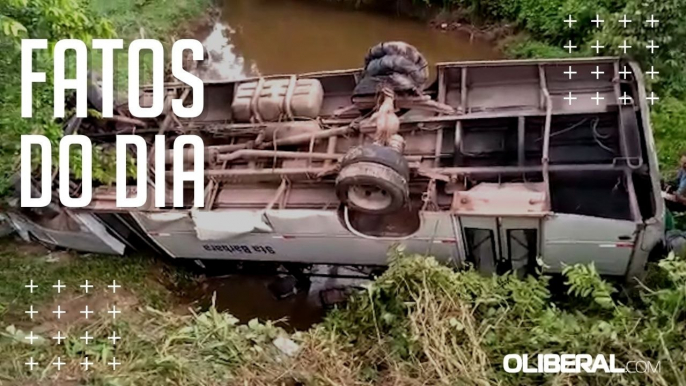 Acidente em Benevides: ônibus cai em barranco e deixa passageiros feridos