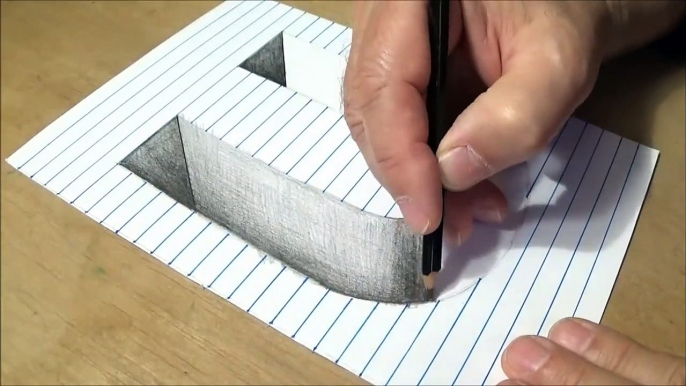 Drawing U Hole in Line Paper - 3D Trick Art - Vamos