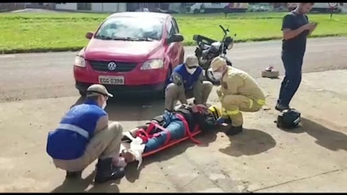 Motociclista tem fratura na perna após se envolver em colisão com carro às margens da BR-277