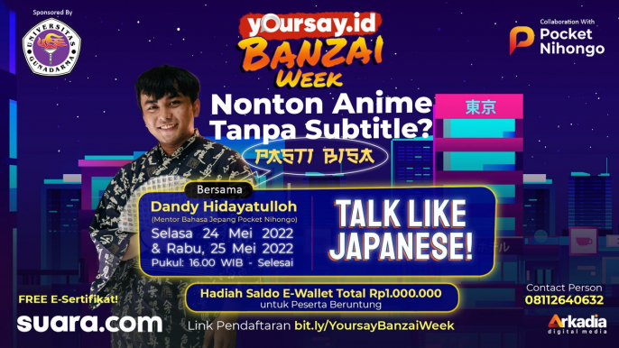 Yoursay Class: Belajar Bahasa Jepang, Nonton Anime Tanpa Sibtitle (Day 1)