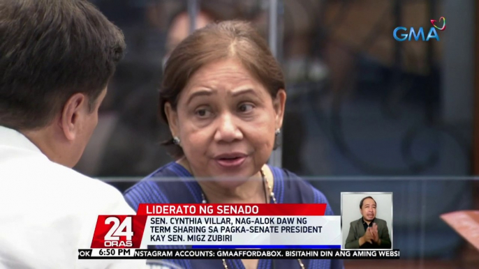 Sen. Cynthia Villar, nag-alok daw ng term sharing sa pagka-senate president kay Sen. Migz Zubiri | 24 Oras