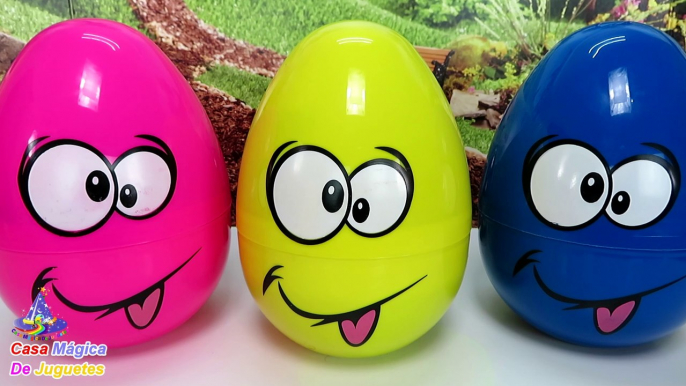 3 Huevos Sorpresa de Caritas Sacando la Lengua Huevos Color Rosa Amarillo y Azul Huevos con Ojos Sorpresa