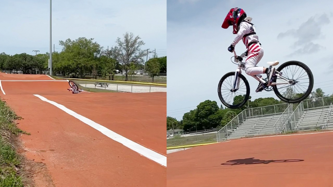 'Young BMX rider gets WIPED OUT while practicing for a race '