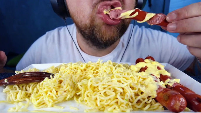 ASMR CHEESE NOODLES & SAUSAGE | EATING SHOW NO TALKING | ASMR MUKBANG EATING SOUNDS