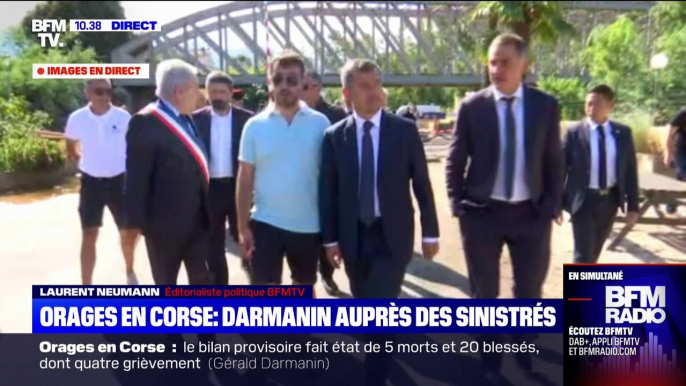 Orages en Corse: Gérald Darmanin arrive dans un camping sinistré à Calvi