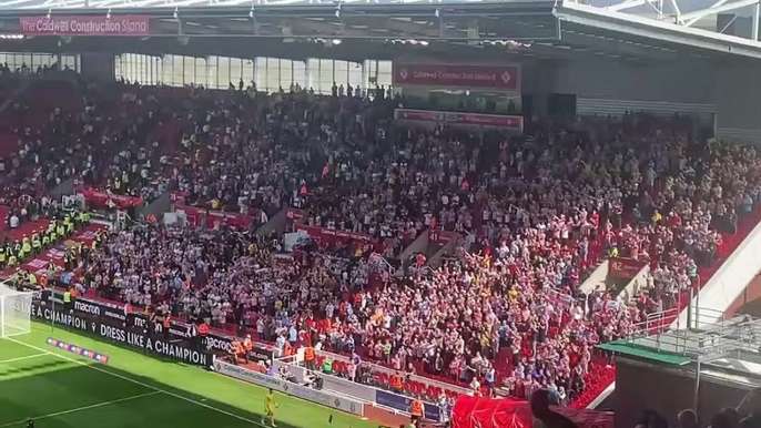 Sunderland fans celebrate 1-0 win away to Stoke City in the Championship