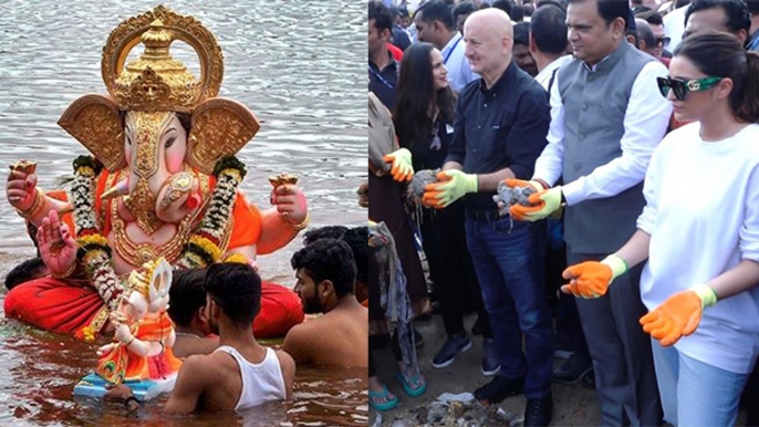 Ganpati Visarjan के बाद Parineeti Chopra Anupam Kher का Mumbai Beach साफई Video Viral *entertainment