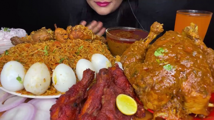 ASMR EATING CHICKEN BIRYANI,CHICKEN LEG PIECE,WHOLE CHICKEN CURRY,EGGS FRIED CHICKEN _EATING VIDEO_