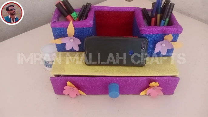InShot_20221001_155951115Diy- making desktop with waste papper pin and mobile holder  organizer | papper crafts imran crafts