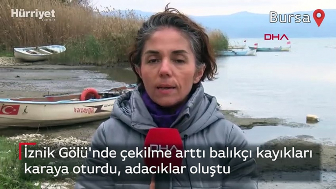 İznik Gölü'nde çekilme arttı balıkçı kayıkları karaya oturdu, adacıklar oluştu