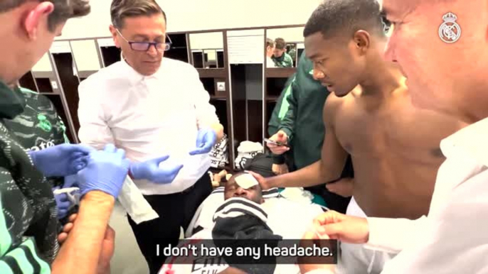 Antonio Rudiger comforted by David Alaba after horrific head injury