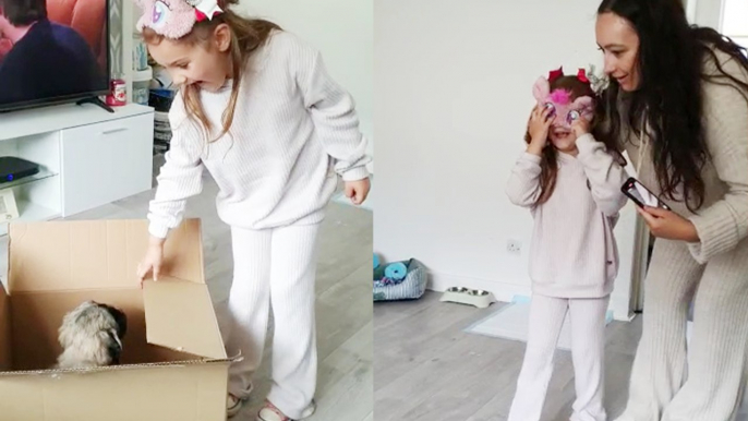 Little girl IN SHOCK after opening a box and finding her dream puppy inside!