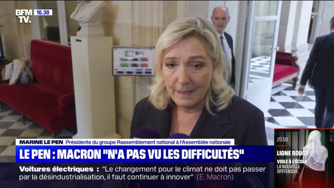 Pénurie de carburants: pour Marine Le Pen, Emmanuel Macron "n'a pas vu arriver les difficultés"